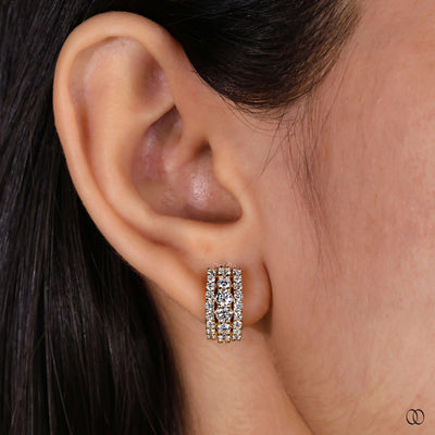 shared prong diamond huggie hoop earrings
