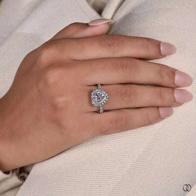 Two Tone Double Halo Heart Cut Engagement Ring