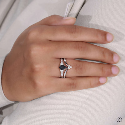 Salt & Pepper Kite Cut Ring With Tiara Round Brilliant Wedding Band