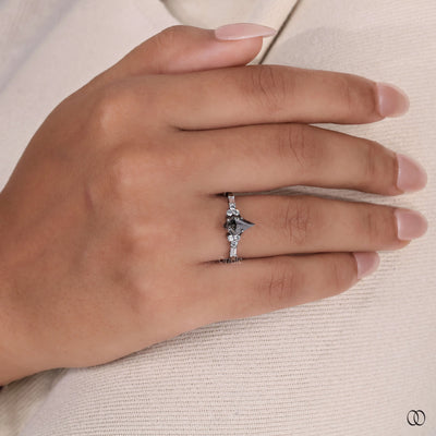 Salt And Pepper Kite Cut Engagement Ring With Side Round And Baguette