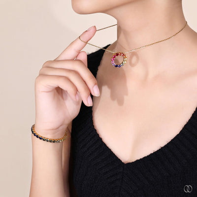 prong setting rainbow moissanite necklace
