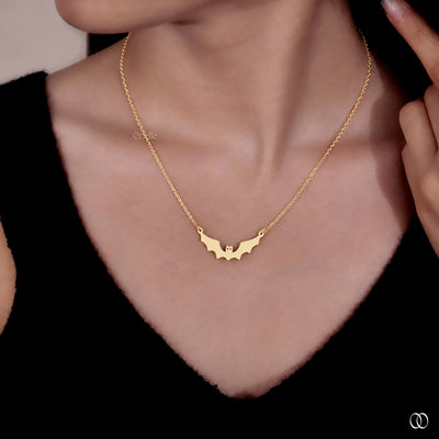14K Yellow Gold Halloween Bat Dainty Gold Pendant