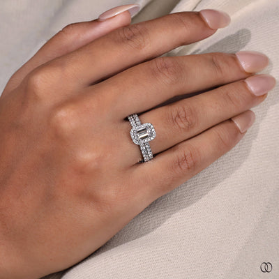pave style ring emerald cut engagement ring
