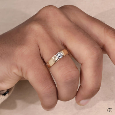 Cigar Round Cut Men's Wedding Tension Setting Ring