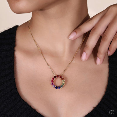 prong setting rainbow moissanite necklace
