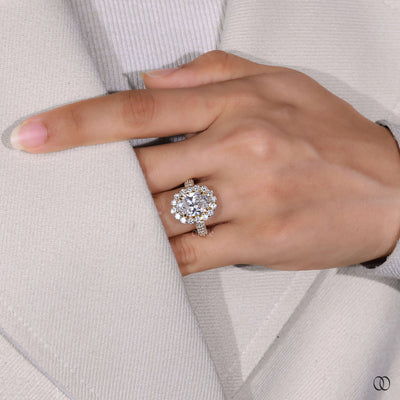 Cathedral setting ring with an elegant raised diamond design
