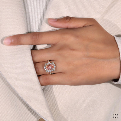 14K Yellow Gold Cluster Set Halo Elongated Cushion Cut Ring