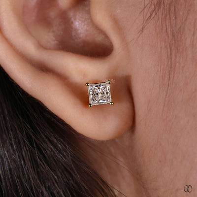 stud earrings 14k gold princess cut diamonds
