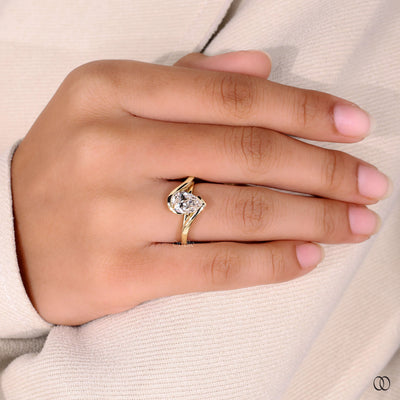 half bezel engagement ring pear cut diamond
