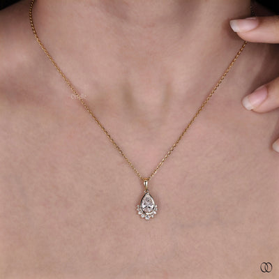 Half Halo With Bezel Set 14K Yellow Gold Teardrop Pendant