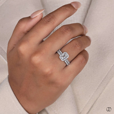 white gold bridal set emerald diamond ring
