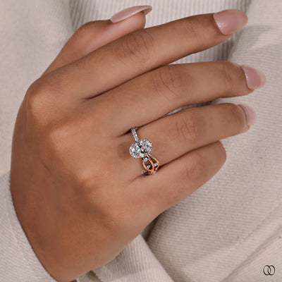 rose gold engagement ring hidden halo design
