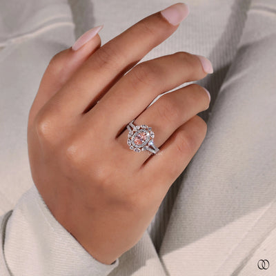 Double halo engagement ring with elegant diamond accents
