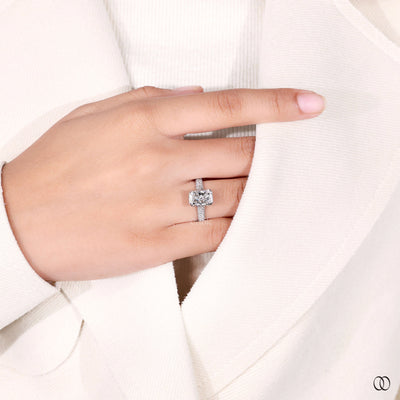 Three Row Pave Set Radiant Cut Diamond Ring Gift For Women
