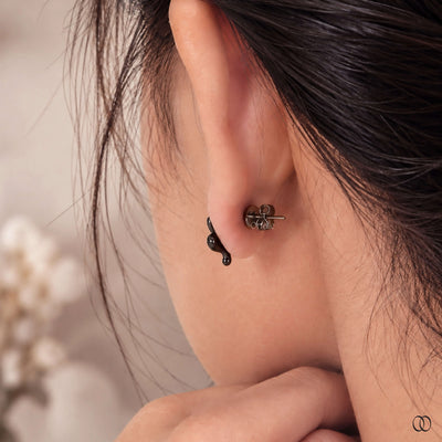 Designer Snake Stud Black Metal Gold Earrings