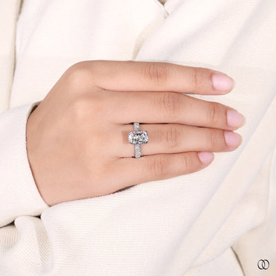 Three Row Pave Set Radiant Cut Diamond Ring Gift For Women
