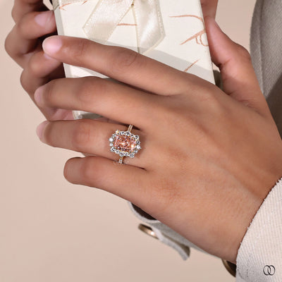 14K Yellow Gold Cluster Set Halo Elongated Cushion Cut Ring
