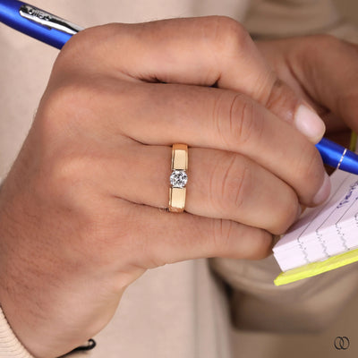 Cigar Round Cut Men's Wedding Tension Setting Ring