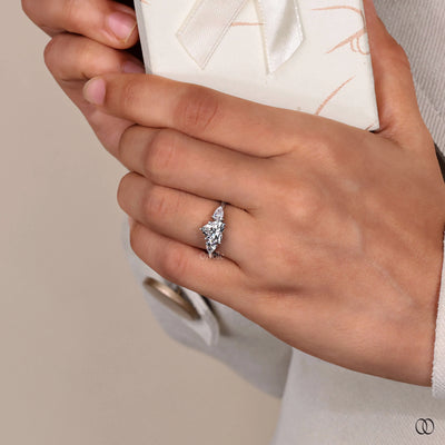 three stone heart diamond white gold ring
