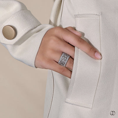 white gold milgrain wedding band design
