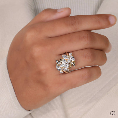 handmade ring leaf style diamond design
