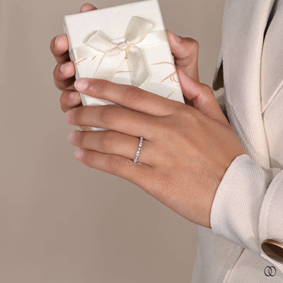 round moissanite wedding band white gold ring
