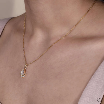 Half Halo With Bezel Set 14K Yellow Gold Teardrop Pendant