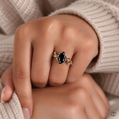 Dutch marquise engagement ring black moissanite
