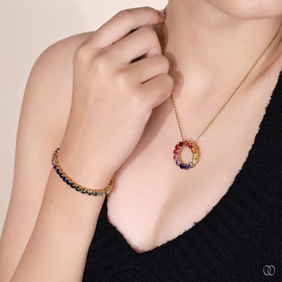 rainbow moissanite bracelet yellow gold elegance
