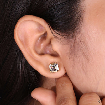 asscher cut earrings yellow gold bezel studs
