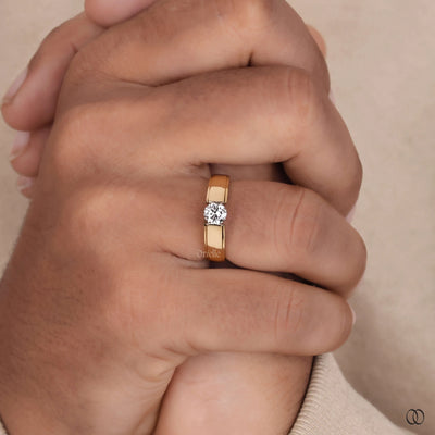 Cigar Round Cut Men's Wedding Tension Setting Ring