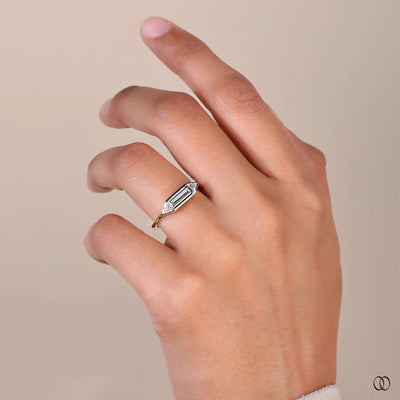three stone engagement ring baguette diamonds
