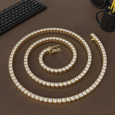 Designer moissanite tennis necklace in polished gold
