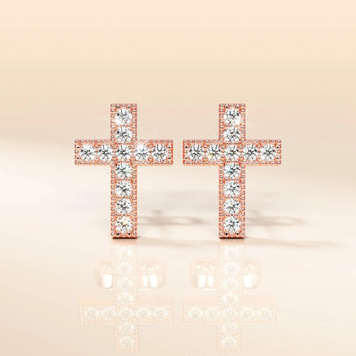 Unique moissanite cross earrings with milgrain vintage design
