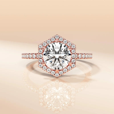 Round moissanite ring in a classic prong setting design
