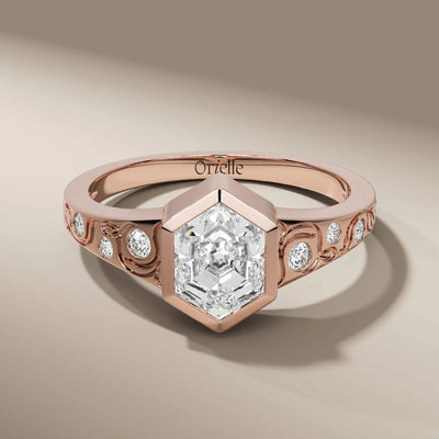 yellow gold engagement ring with unique hexagon diamond design
