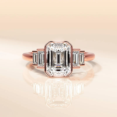 Bezel setting emerald cut moissanite engagement ring
