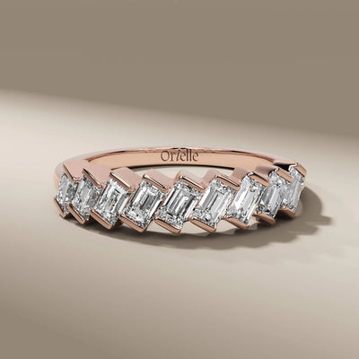 handmade baguette diamond half eternity rose gold band

