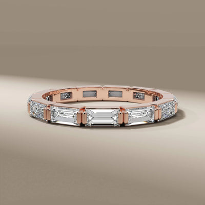 Lab grown diamond eternity band with modern bezel setting
