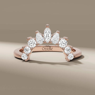 handmade curved tiara diamond band in yellow gold
