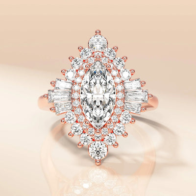 Double halo marquise cut moissanite promise ring
