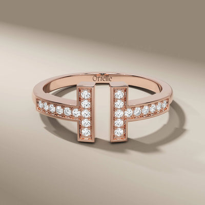shared prong ring in yellow gold open cuff engagement style
