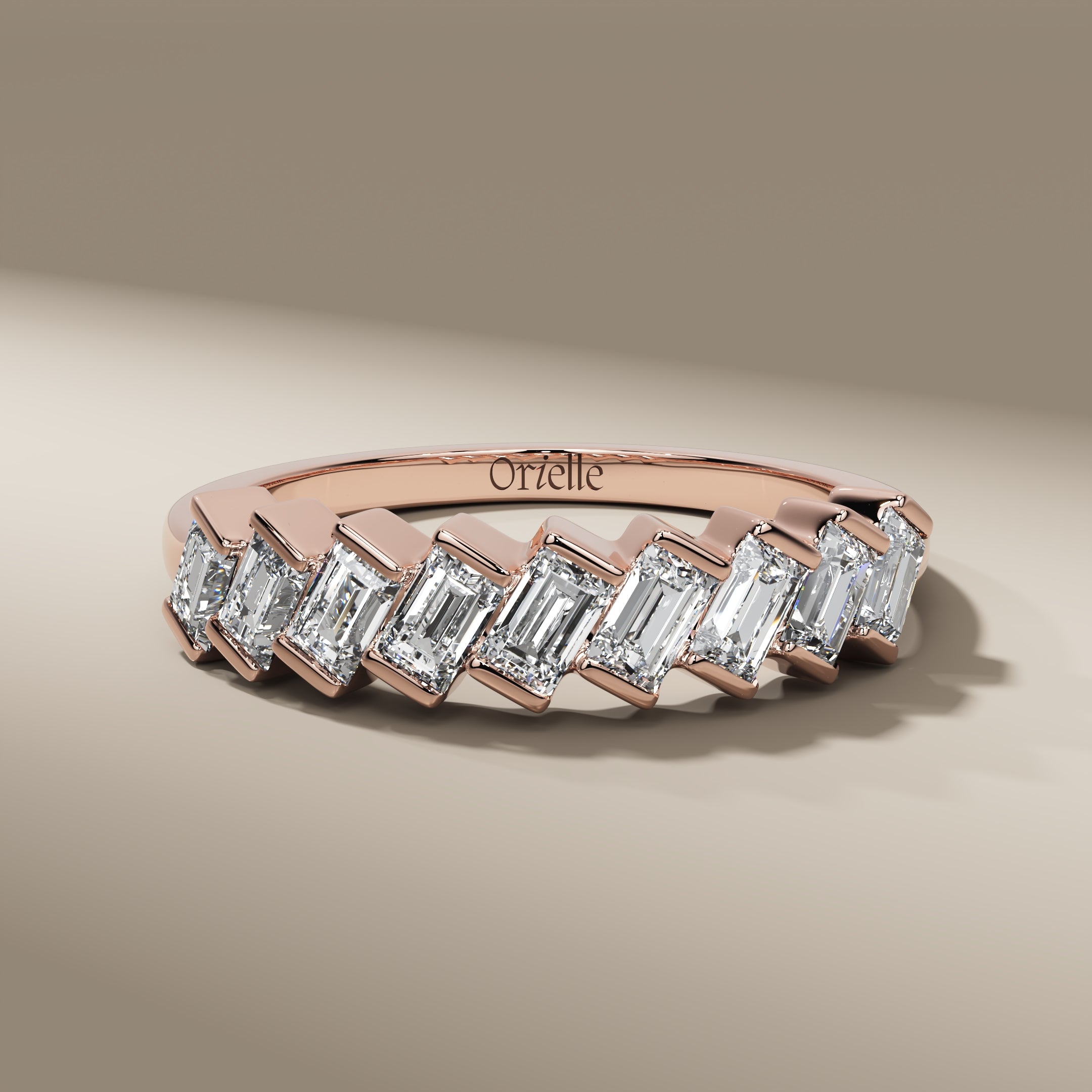 3x2 MM Baguette Cut Diamond Bezel Set Half Eternity Band In 18K Rose Gold