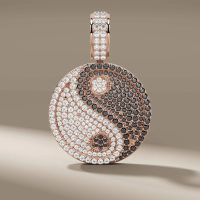 handmade yin yang round diamond yellow gold pendant
