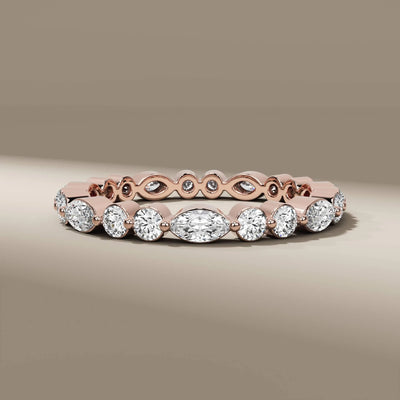 Full eternity round diamond band in bezel and prong mixed design

