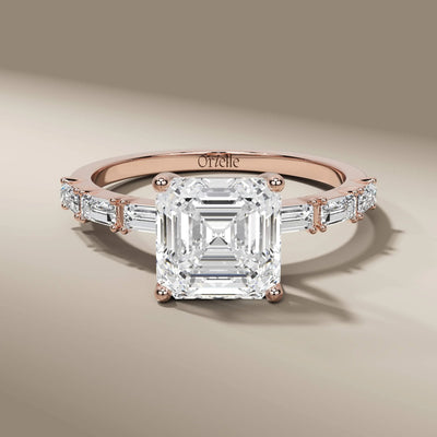 designer promise ring with lab grown asscher diamond
