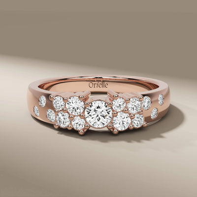 unique round side stone band crafted in yellow gold
