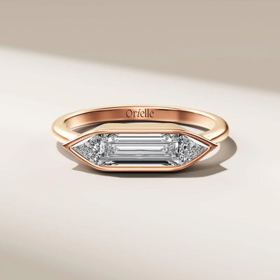 unique design ring crafted in yellow gold with baguette diamond
