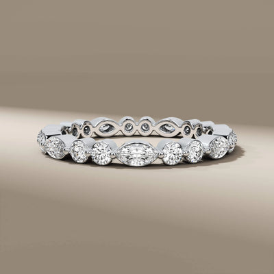 Unique marquise cut eternity wedding band with lab grown diamonds
