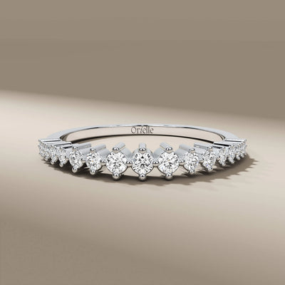 unique round diamond shared prong wedding band handmade
